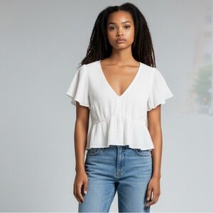 Hollister - White Shirt feminine Boho short sleeve Size M EUC Preppy